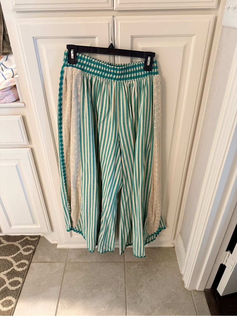 Striped Green and Cream Flowy Pants-Lightweight Boho Style